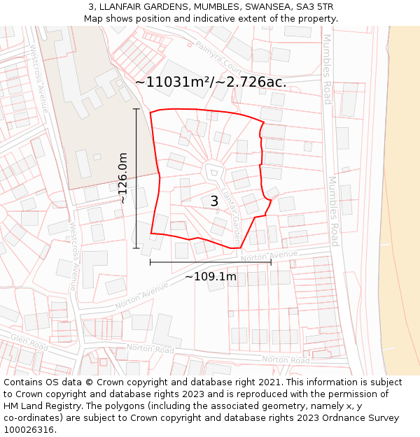 3, LLANFAIR GARDENS, MUMBLES, SWANSEA, SA3 5TR: Plot and title map