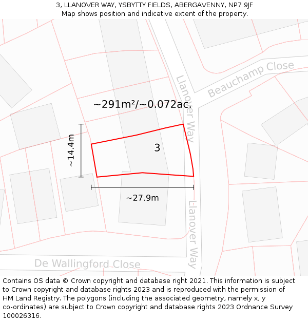 3, LLANOVER WAY, YSBYTTY FIELDS, ABERGAVENNY, NP7 9JF: Plot and title map