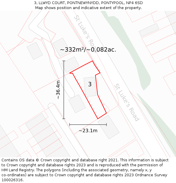 3, LLWYD COURT, PONTNEWYNYDD, PONTYPOOL, NP4 6SD: Plot and title map