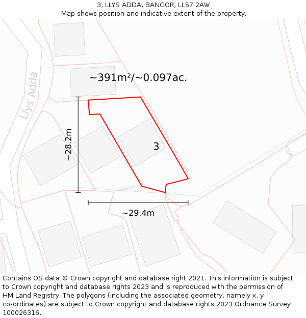 3, LLYS ADDA, BANGOR, LL57 2AW: Plot and title map