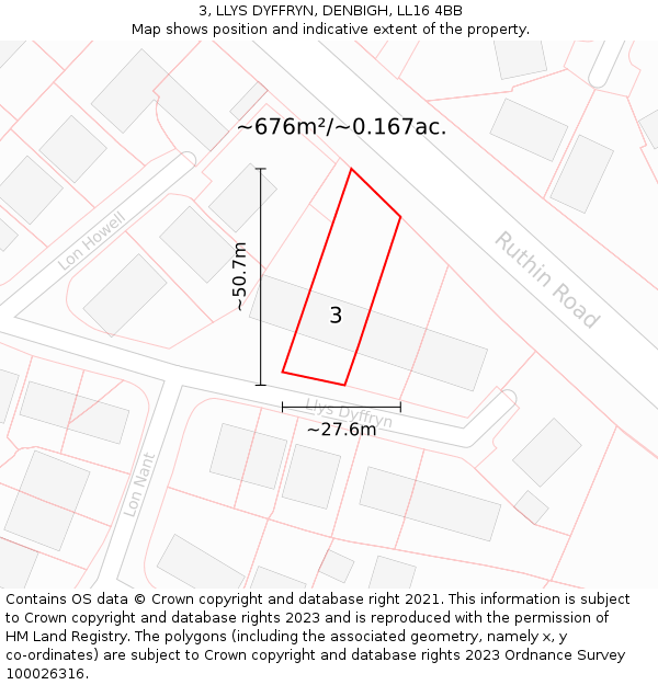 3, LLYS DYFFRYN, DENBIGH, LL16 4BB: Plot and title map
