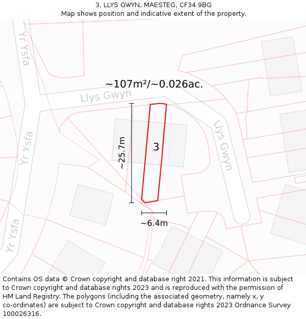 3, LLYS GWYN, MAESTEG, CF34 9BG: Plot and title map