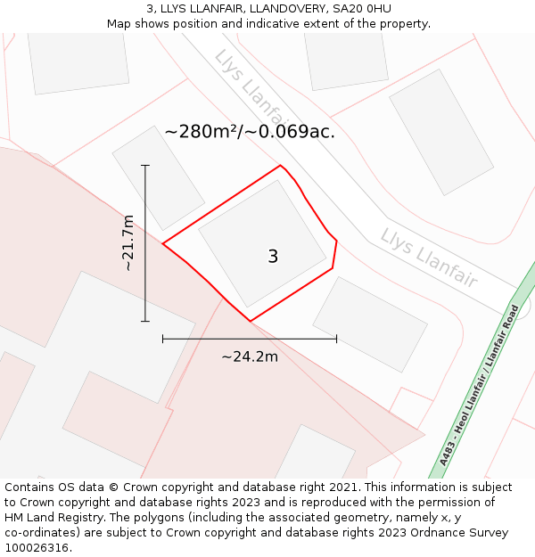 3, LLYS LLANFAIR, LLANDOVERY, SA20 0HU: Plot and title map