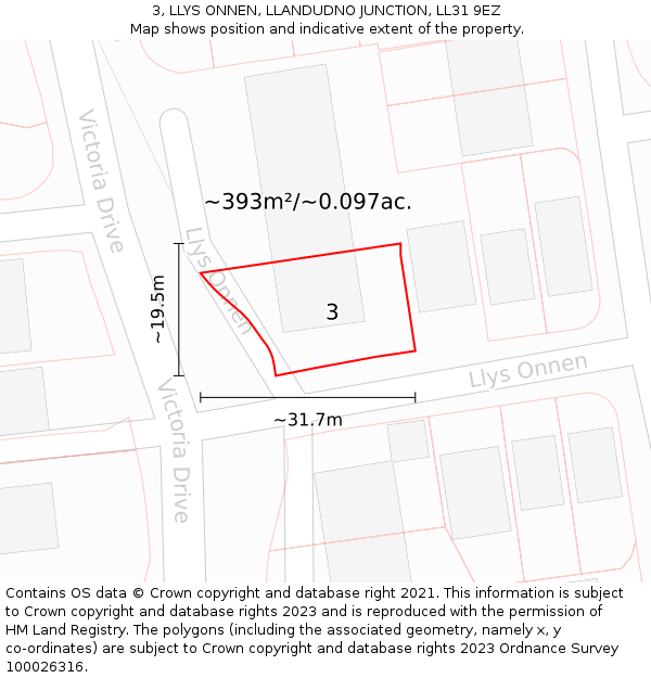 3, LLYS ONNEN, LLANDUDNO JUNCTION, LL31 9EZ: Plot and title map