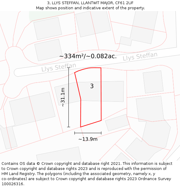 3, LLYS STEFFAN, LLANTWIT MAJOR, CF61 2UF: Plot and title map