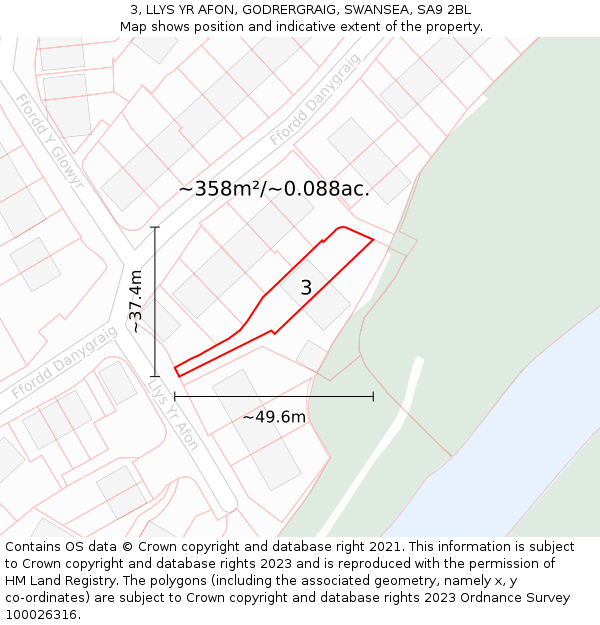 3, LLYS YR AFON, GODRERGRAIG, SWANSEA, SA9 2BL: Plot and title map