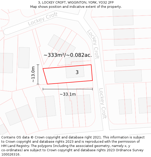 3, LOCKEY CROFT, WIGGINTON, YORK, YO32 2FP: Plot and title map