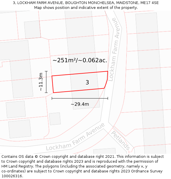 3, LOCKHAM FARM AVENUE, BOUGHTON MONCHELSEA, MAIDSTONE, ME17 4SE: Plot and title map