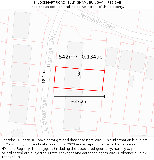 3, LOCKHART ROAD, ELLINGHAM, BUNGAY, NR35 2HB: Plot and title map
