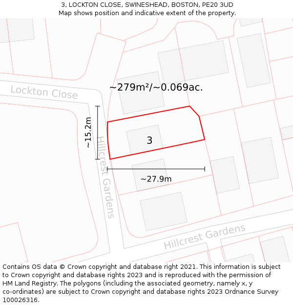 3, LOCKTON CLOSE, SWINESHEAD, BOSTON, PE20 3UD: Plot and title map