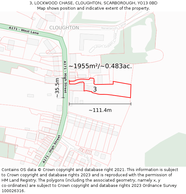 3, LOCKWOOD CHASE, CLOUGHTON, SCARBOROUGH, YO13 0BD: Plot and title map