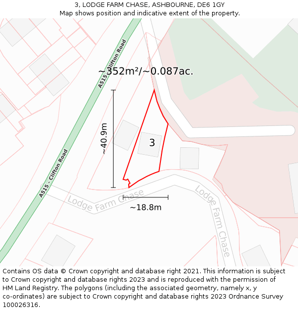 3, LODGE FARM CHASE, ASHBOURNE, DE6 1GY: Plot and title map