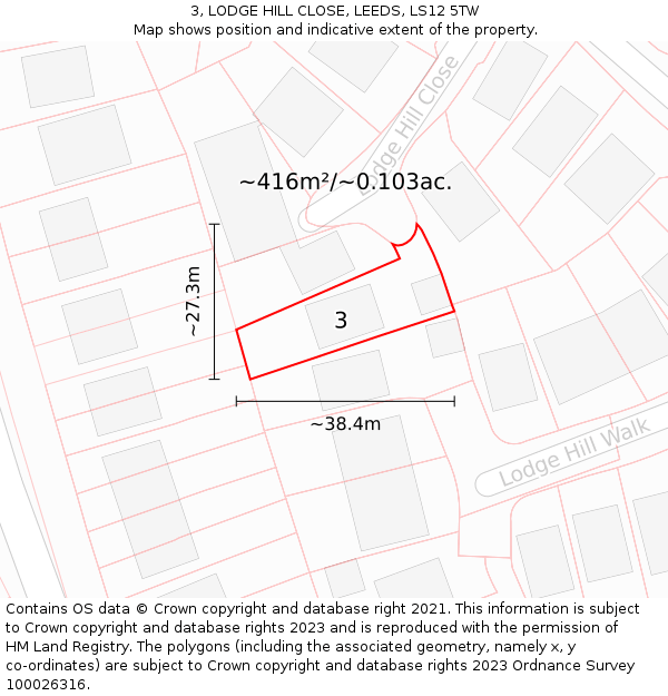 3, LODGE HILL CLOSE, LEEDS, LS12 5TW: Plot and title map