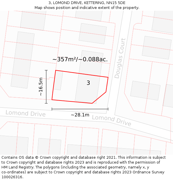 3, LOMOND DRIVE, KETTERING, NN15 5DE: Plot and title map