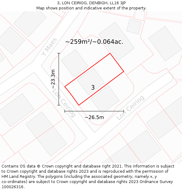 3, LON CEIRIOG, DENBIGH, LL16 3JP: Plot and title map
