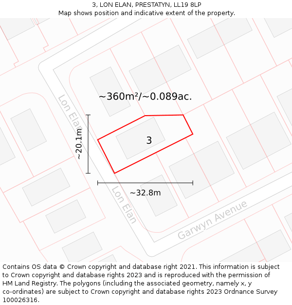 3, LON ELAN, PRESTATYN, LL19 8LP: Plot and title map