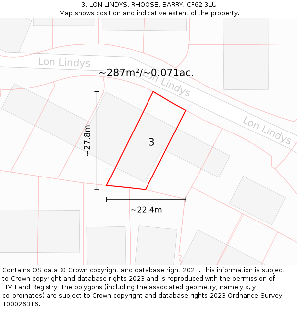 3, LON LINDYS, RHOOSE, BARRY, CF62 3LU: Plot and title map