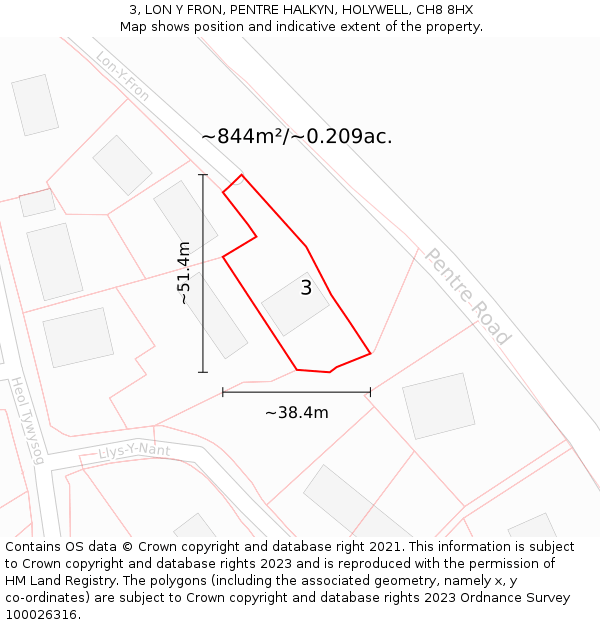 3, LON Y FRON, PENTRE HALKYN, HOLYWELL, CH8 8HX: Plot and title map