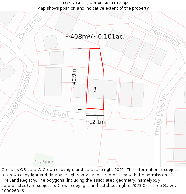 3, LON Y GELLI, WREXHAM, LL12 8JZ: Plot and title map