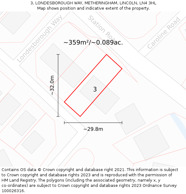 3, LONDESBOROUGH WAY, METHERINGHAM, LINCOLN, LN4 3HL: Plot and title map