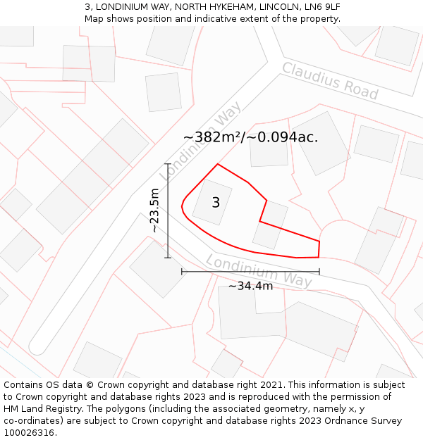 3, LONDINIUM WAY, NORTH HYKEHAM, LINCOLN, LN6 9LF: Plot and title map