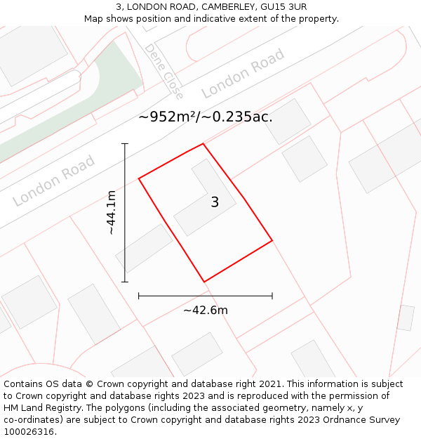 3, LONDON ROAD, CAMBERLEY, GU15 3UR: Plot and title map