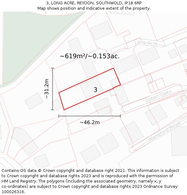 3, LONG ACRE, REYDON, SOUTHWOLD, IP18 6RP: Plot and title map
