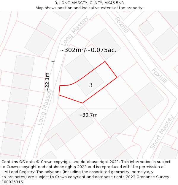 3, LONG MASSEY, OLNEY, MK46 5NR: Plot and title map