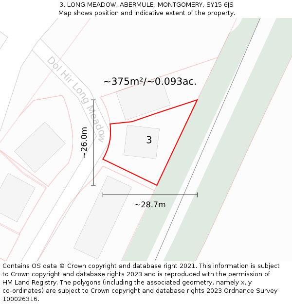 3, LONG MEADOW, ABERMULE, MONTGOMERY, SY15 6JS: Plot and title map