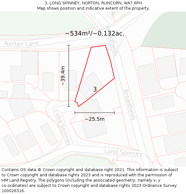 3, LONG SPINNEY, NORTON, RUNCORN, WA7 6PH: Plot and title map