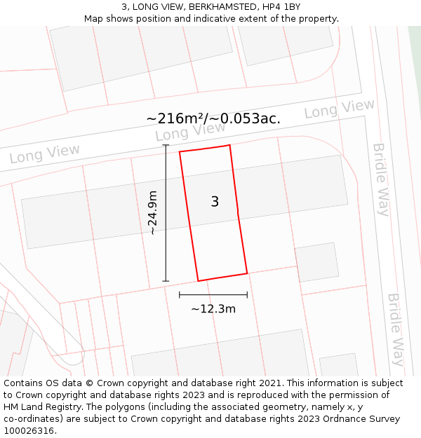 3, LONG VIEW, BERKHAMSTED, HP4 1BY: Plot and title map