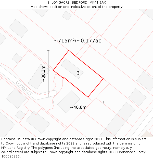 3, LONGACRE, BEDFORD, MK41 9AX: Plot and title map