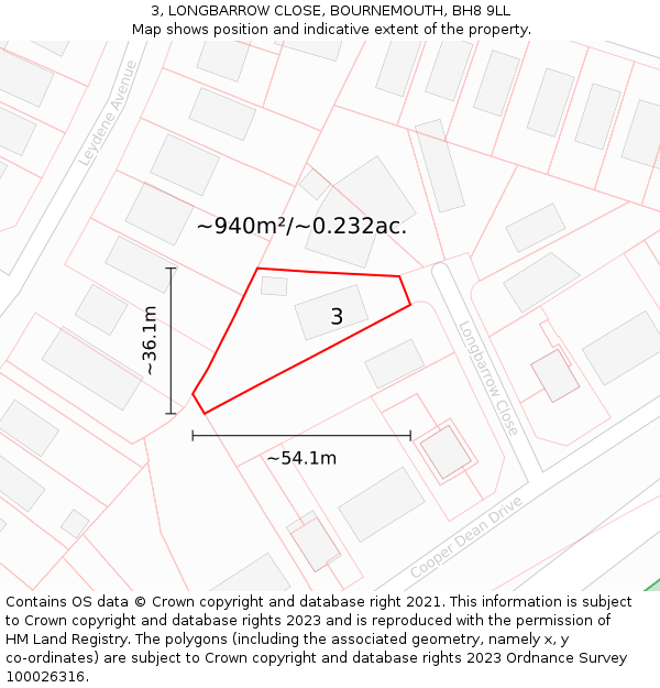 3, LONGBARROW CLOSE, BOURNEMOUTH, BH8 9LL: Plot and title map