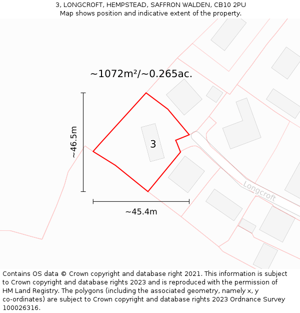 3, LONGCROFT, HEMPSTEAD, SAFFRON WALDEN, CB10 2PU: Plot and title map