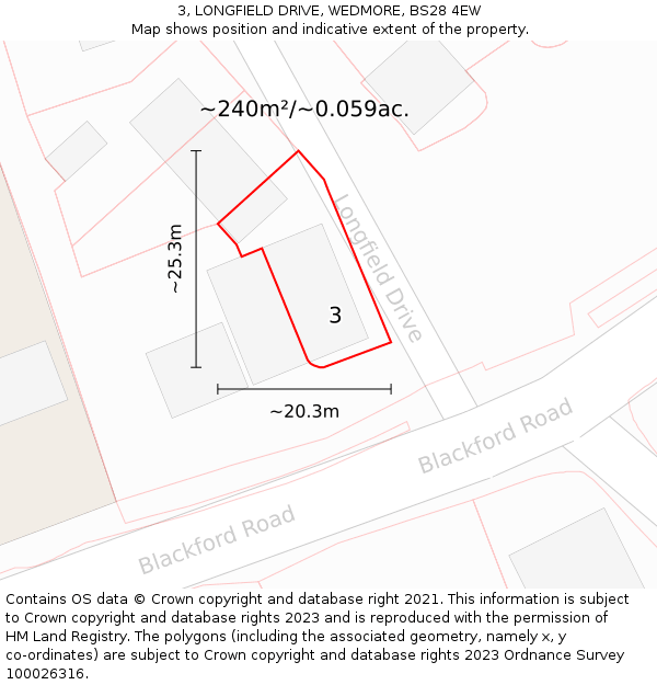 3, LONGFIELD DRIVE, WEDMORE, BS28 4EW: Plot and title map