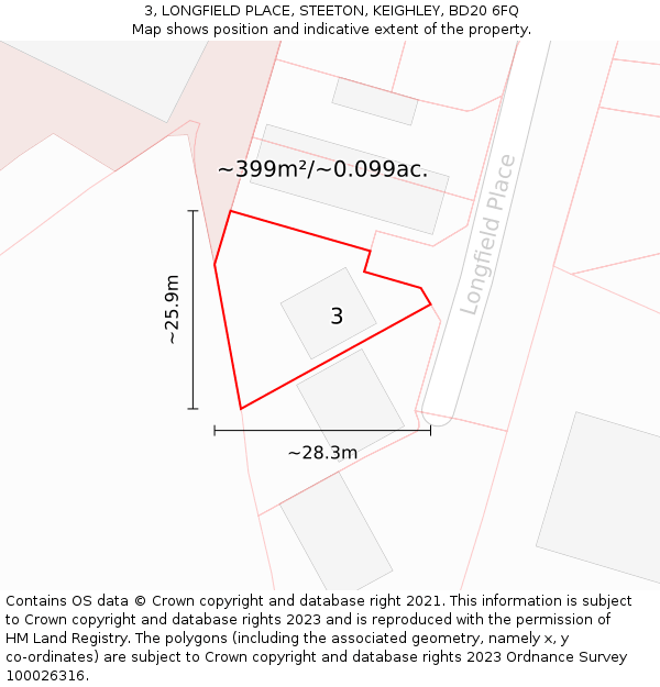 3, LONGFIELD PLACE, STEETON, KEIGHLEY, BD20 6FQ: Plot and title map