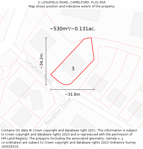 3, LONGFIELD ROAD, CAMELFORD, PL32 9SA: Plot and title map