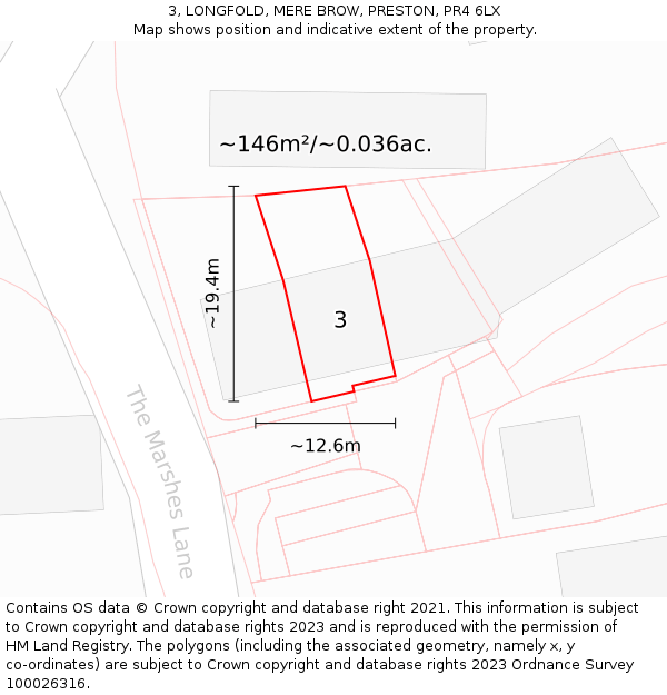 3, LONGFOLD, MERE BROW, PRESTON, PR4 6LX: Plot and title map