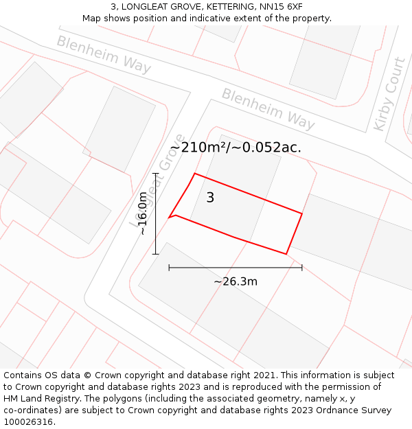 3, LONGLEAT GROVE, KETTERING, NN15 6XF: Plot and title map