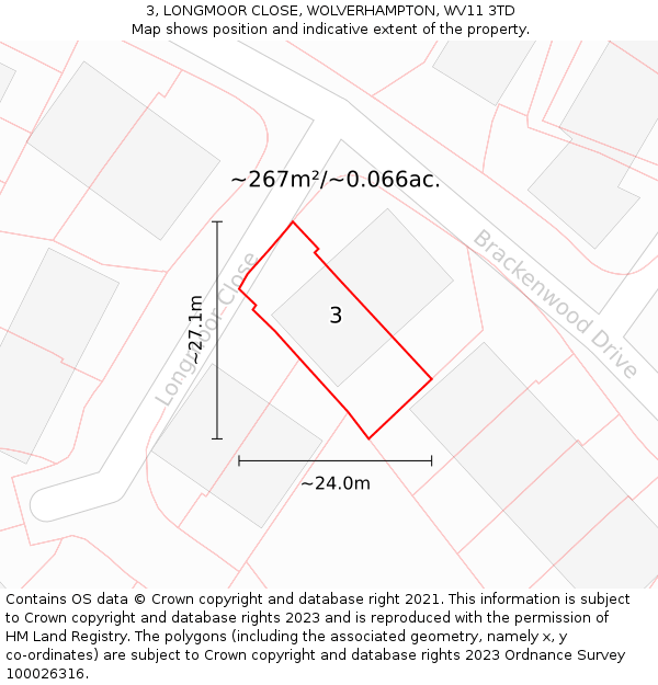 3, LONGMOOR CLOSE, WOLVERHAMPTON, WV11 3TD: Plot and title map
