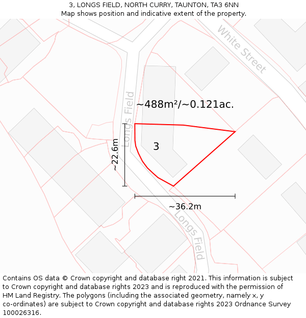 3, LONGS FIELD, NORTH CURRY, TAUNTON, TA3 6NN: Plot and title map