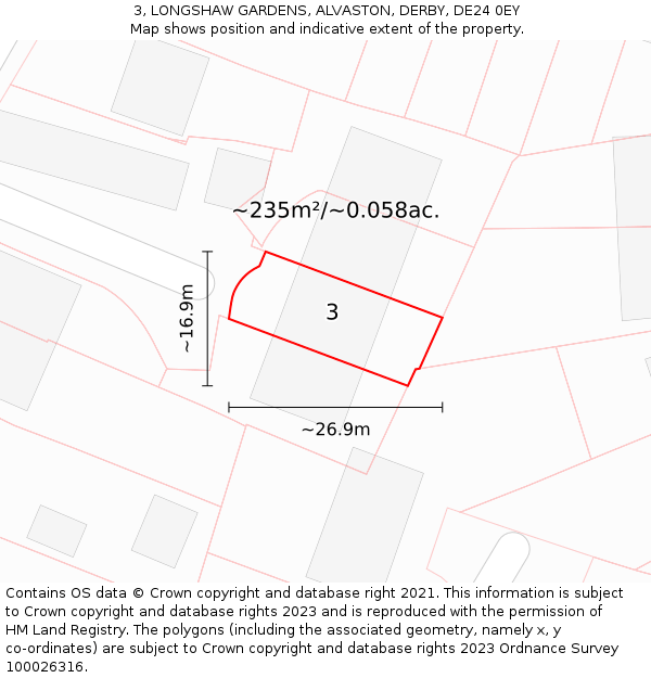 3, LONGSHAW GARDENS, ALVASTON, DERBY, DE24 0EY: Plot and title map