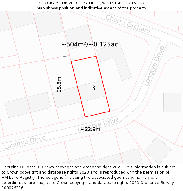3, LONGTYE DRIVE, CHESTFIELD, WHITSTABLE, CT5 3NG: Plot and title map