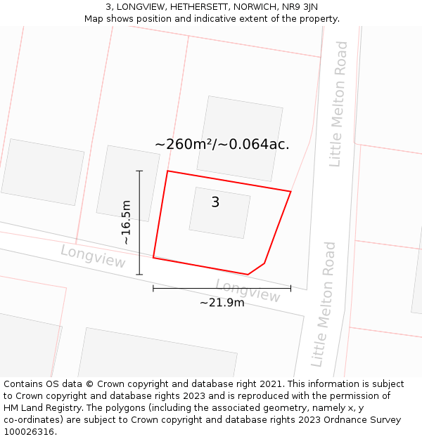 3, LONGVIEW, HETHERSETT, NORWICH, NR9 3JN: Plot and title map