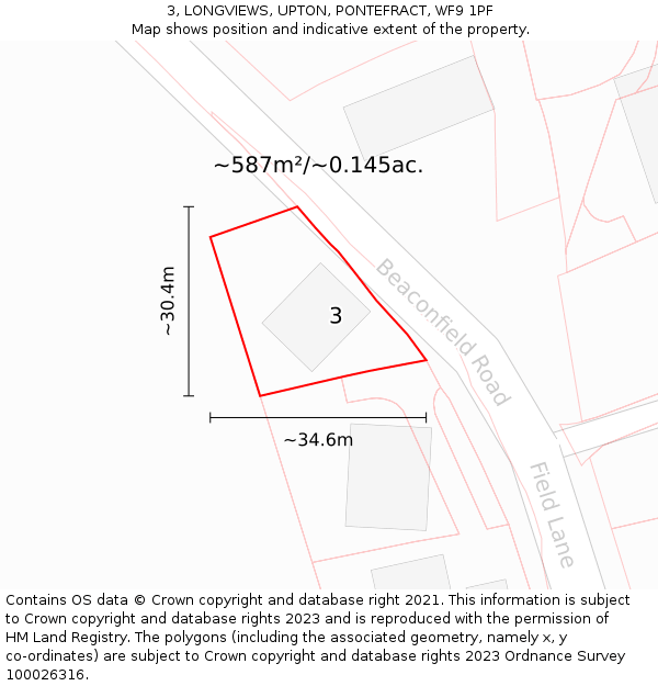 3, LONGVIEWS, UPTON, PONTEFRACT, WF9 1PF: Plot and title map