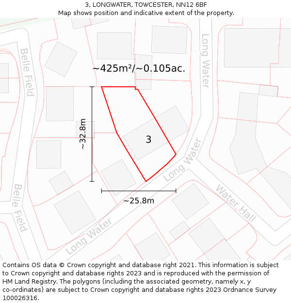 3, LONGWATER, TOWCESTER, NN12 6BF: Plot and title map