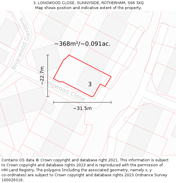 3, LONGWOOD CLOSE, SUNNYSIDE, ROTHERHAM, S66 3XQ: Plot and title map