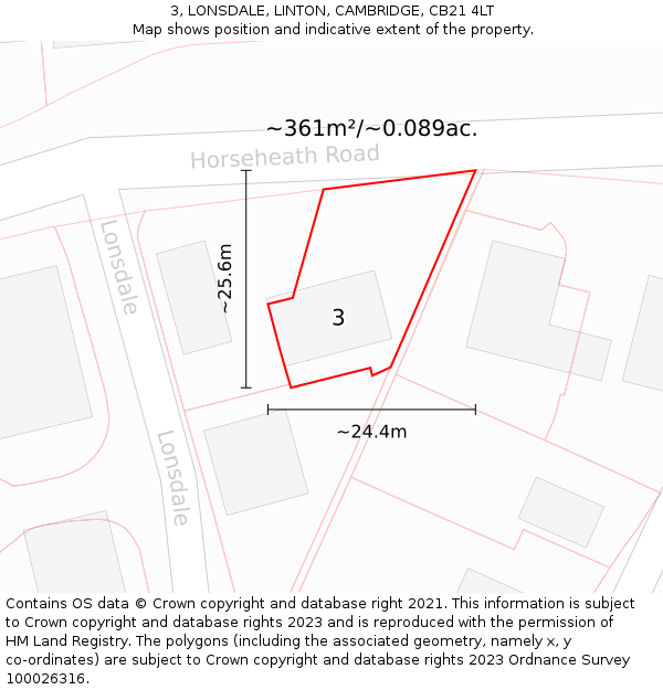 3, LONSDALE, LINTON, CAMBRIDGE, CB21 4LT: Plot and title map