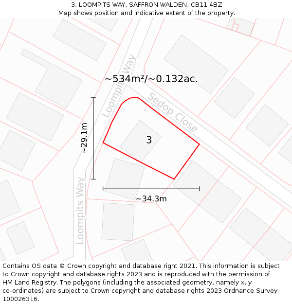 3, LOOMPITS WAY, SAFFRON WALDEN, CB11 4BZ: Plot and title map