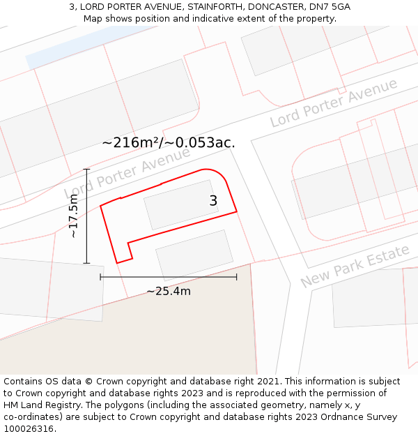 3, LORD PORTER AVENUE, STAINFORTH, DONCASTER, DN7 5GA: Plot and title map